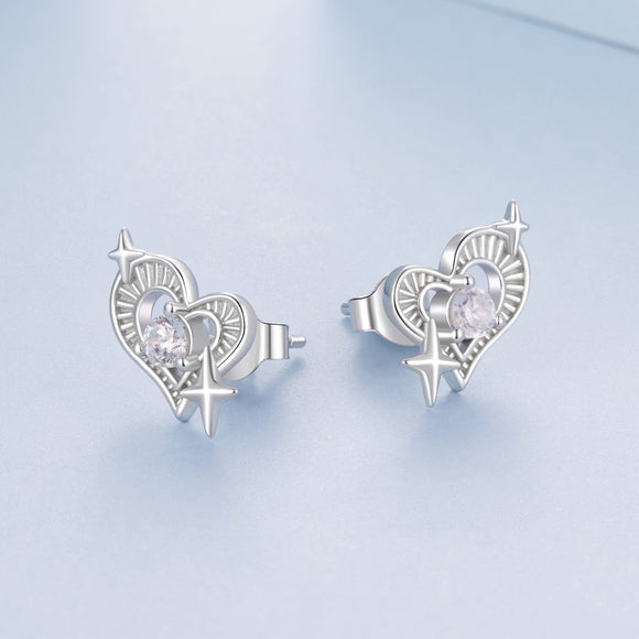 925 Sterling Silver Earrings with Pavé Setting CZ in White Gold