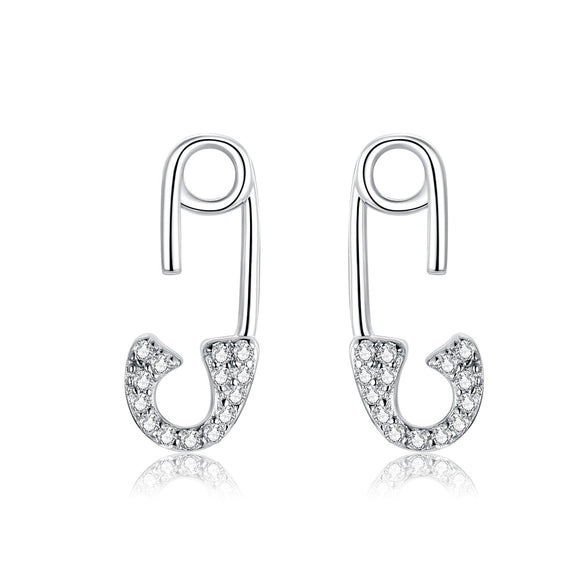 925 Sterling Silver Earrings for Women - 1.7x0.6cm, Platinum Plated with Pavé Setting CZ