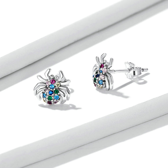 925 Sterling Silver Earrings with Pavé Setting CZ, Oxidized Silver, 0.7*0.8 cm for Women