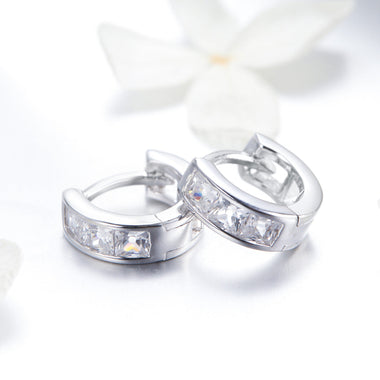 925 Sterling Silver Plated Platinum Pavé Setting CZ Earrings - 0