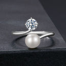 925 Sterling Silver Moissanite 0.5 Carat Freshwater Pearl Ring Size E for Women-4