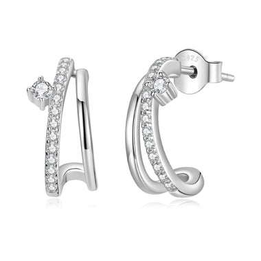 925 Sterling Silver Moissanite Earrings for Women - 1.4x0.5cm, Pavé Setting - 0