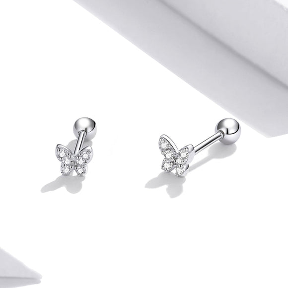 925 Sterling Silver Earrings with CZ in Pavé Setting - 0.4*0.5cm - Women