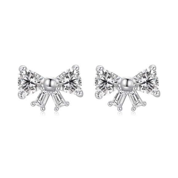 925 Sterling Silver White Gold Plated CZ Earrings for Women - 0.7x1.0cm