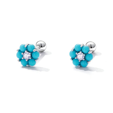 925 Sterling Silver Turquoise Pavé Setting CZ Earrings for Women - 0