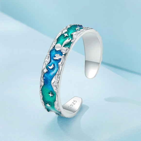 925 Sterling Silver Enamel White Gold Plated 5mm Ring