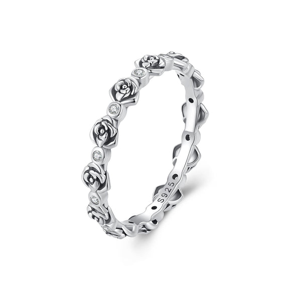 925 Sterling Silver Ring with Pavé Setting CZ - Size 6.0 - Oxidized Silver