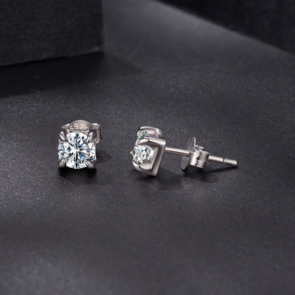 925 Sterling Silver & Moissanite Earrings - White Gold Plated, 0.5ct, Style S for Women