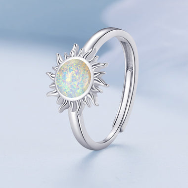 925 Sterling Silver Translucent Opal Platinum Plated Ring - 0