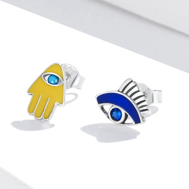 S925 Sterling Silver Enamel Pavé Set CZ Earrings - 0