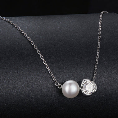 925 Sterling Silver Moissanite & Freshwater Pearl White Gold Necklace 45cm for Women - 0