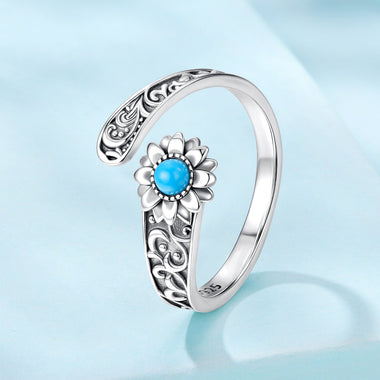 925 Sterling Silver Oxidized Synthetic Turquoise Ring 0.23-0.8cm Women - 0