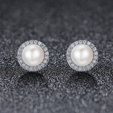 925 Sterling Silver Freshwater Pearl Earrings with CZ for Women - 0
