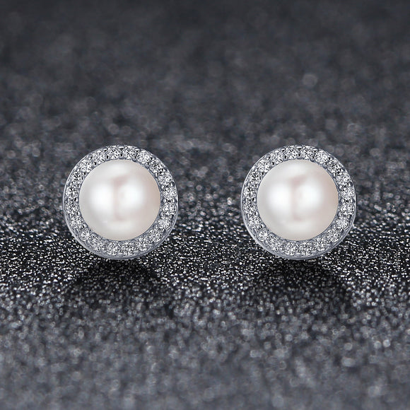 925 Sterling Silver Freshwater Pearl Earrings with CZ for Women