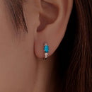 925 Sterling Silver Earrings with Synthetic Turquoise and CZ, White Gold Plated, 1.0cm Hoop for Women-6