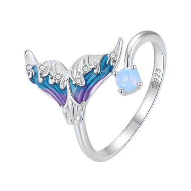 925 Sterling Silver Enamel Opal Ring with Pavé Setting for Women - 0