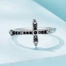 925 Sterling Silver Oxidized Ring with Pavé Setting CZ, Size 6.0 for Women-4