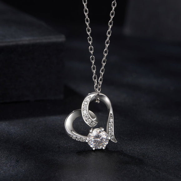 925 Sterling Silver Moissanite Necklace with Pendant and White Gold Plating for Women