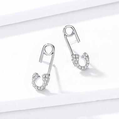 925 Sterling Silver Earrings for Women - 1.7x0.6cm, Platinum Plated with Pavé Setting CZ - 0