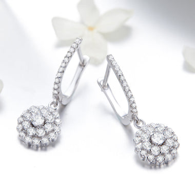 925 Sterling Silver Plated Platinum Pavé Setting CZ Earrings - 0