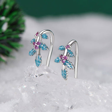 925 Sterling Silver White Gold Plated Enamel Earrings - 0