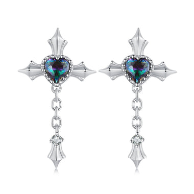 925 Sterling Silver Earrings with CZ and Glass, 24x13mm for Women - 0
