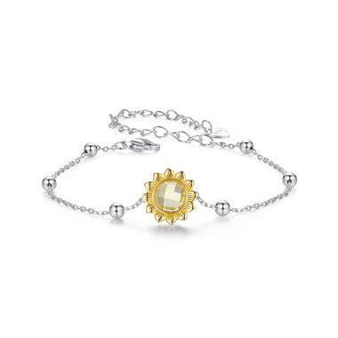 925 Sterling Silver White Gold Plated Bracelet with Transparent Glass Charm for Women - 0