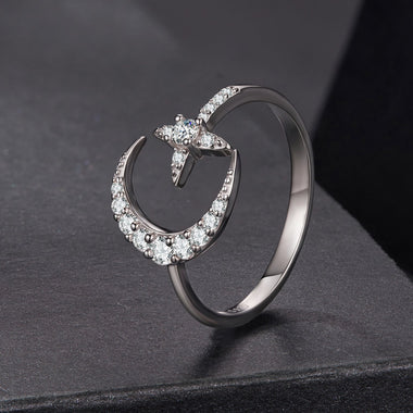925 Sterling Silver Moissanite 0.25cm White Gold Plated Ring - Size E for Women - 0