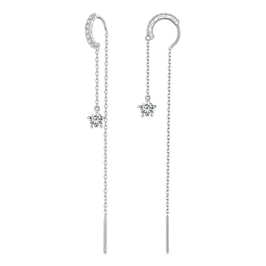 925 Sterling Silver Earrings with Pavé Setting CZ, 76*6mm - 0
