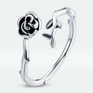 925 Sterling Silver & Oxidized Silver 0.15 cm Width Rose Ring for Women - 0