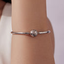 925 Sterling Silver Pavé Setting CZ Bracelet with White Gold Plating for Women - Size 17.0-5