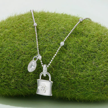 925 Sterling Silver White Gold Plated Necklace with CZ and Nacre for Women - 0