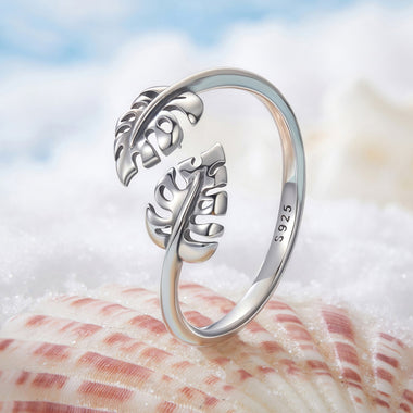 925 Sterling Silver Oxidized Leaf Ring for Women - 0