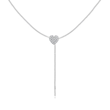 925 Sterling Silver Adjustable Necklace with CZ Pendant for Women - 0