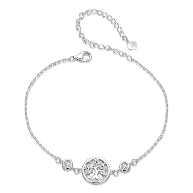 925 Sterling Silver White Gold Plated Bracelet with CZ Pendant