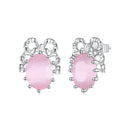 925 Sterling Silver White Gold Plated Earrings with Transparent Glass, 1.6x1.2cm for Women-3