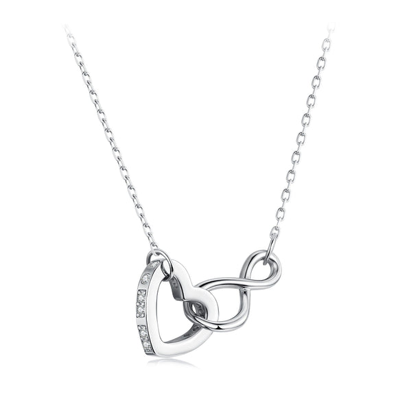 925 Sterling Silver Necklace with Pavé Setting CZ, 40+5cm, Plated White Gold, Women
