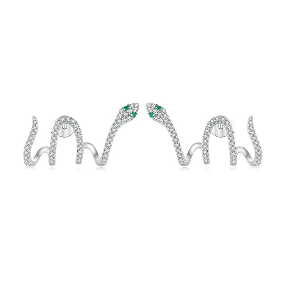 925 Sterling Silver Earrings with Plated Platinum and Pavé Setting CZ, 1.5x2.2cm for Women