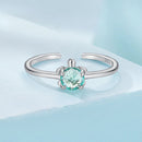 925 Sterling Silver White Gold Plated Transparent Glass Turtle Ring-3