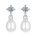 925 Sterling Silver Moissanite 0.10 Carat Earrings with Freshwater Pearl for Women-1