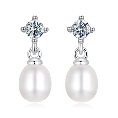 925 Sterling Silver Moissanite 0.10 Carat Earrings with Freshwater Pearl for Women