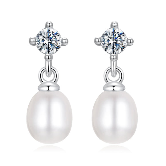 925 Sterling Silver Moissanite 0.10 Carat Earrings with Freshwater Pearl for Women