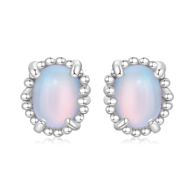925 Sterling Silver Earrings for Women with Transparent Glass, 1.0*0.9cm