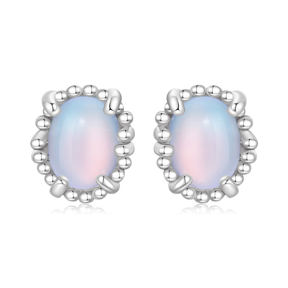 925 Sterling Silver Earrings for Women with Transparent Glass, 1.0*0.9cm