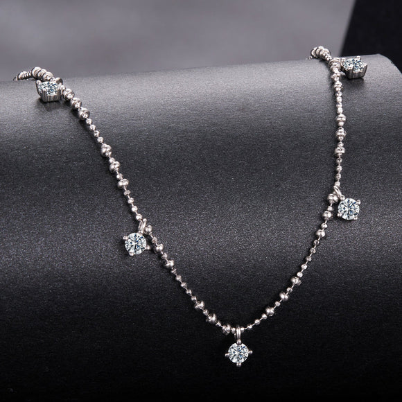 925 Sterling Silver 0.10ct Moissanite Necklace in White Gold, 40+5cm Chain for Women