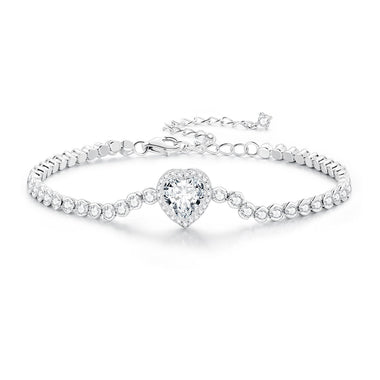 925 Sterling Silver Bracelet with CZ Zircon, 15+6.5cm, Platinum Plated for Women - 0
