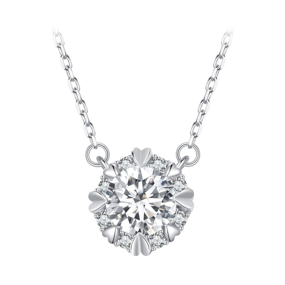 925 Sterling Silver Moissanite 1.0 Carat Necklace with Pavé Setting for Women