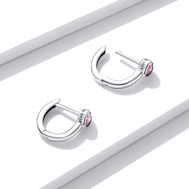925 Sterling Silver Earrings with Pavé Setting CZ, Oxidized Silver, 1.2x0.5cm for Women - 0