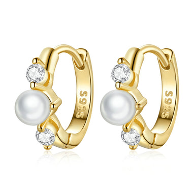 925 Sterling Silver Pavé CZ Gold Plated 1x0.5cm Earrings for Women - 0