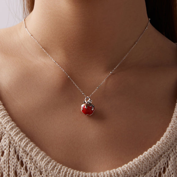 925 Sterling Silver White Gold Plated Enamel Necklace 40+5cm for Women